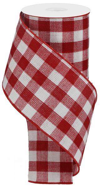 4"X10Yd Woven Flannel Check- White/Red Wired Ribbon