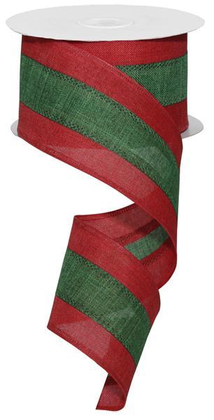 2.5"X10Yd 3 Color 3 In 1 Royal Burlap- Red/Emerald Green Wired Ribbon