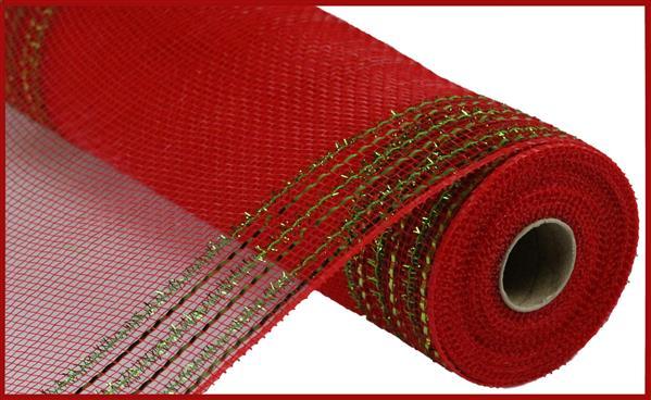 10.25"X10Yd Tinsel/Foil Wide Border Mesh- Red/Lime Green