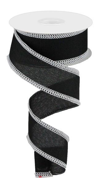 1.5"X10Yd Royal Burlap W/Stitch Edge Wired Ribbon- Black/White
