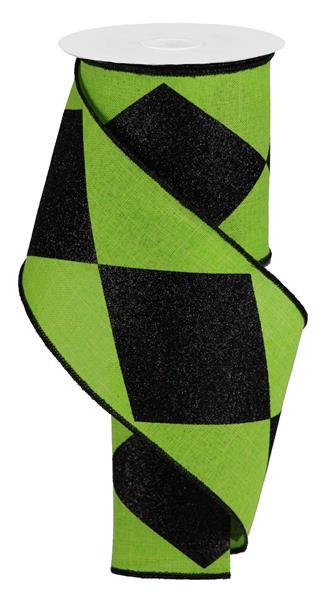 4"X10Yd Bold Harlequin On Royal In Lime Green/Black