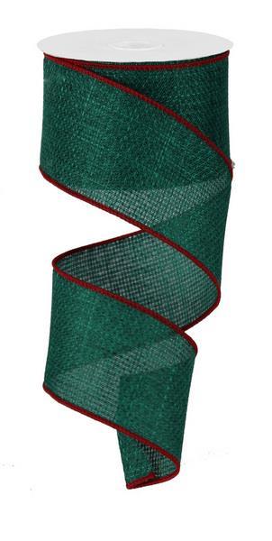 2.5"X10Yd Cross Royal Burlap- Emerald Green/Red Wired Ribbon
