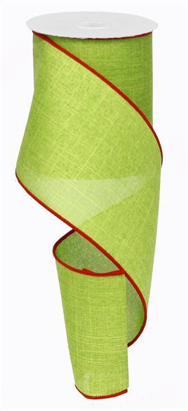 4"X10Yd Royal Burlap- Fresh Green/Red Wired Ribbon