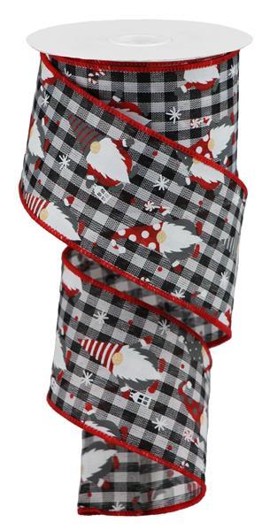 2.5"X10Yd Christmas Gnomes On Check- Black/White/Red Wired Ribbon