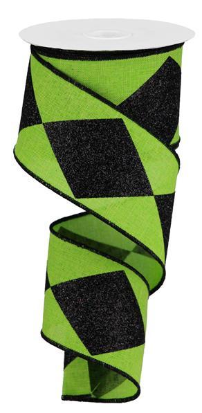 2.5"X10Yd Bold Harlequin On Royal In Lime Green/Black