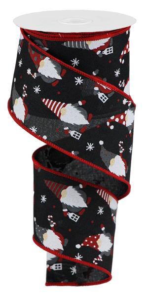 2.5"X10Yd Christmas Gnomes On Royal- Black/Red/White Wired Ribbon