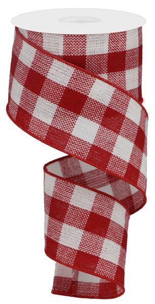 2.5"X10Yd Woven Flannel Check- White/Red Wired Ribbon