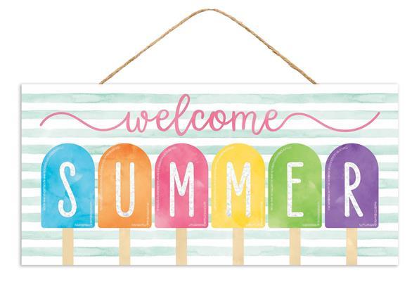 12.5"L X 6"H Welcome Summer Glitter Sign- Turq/Orng/Pnk/Ylw/Grn/Prp